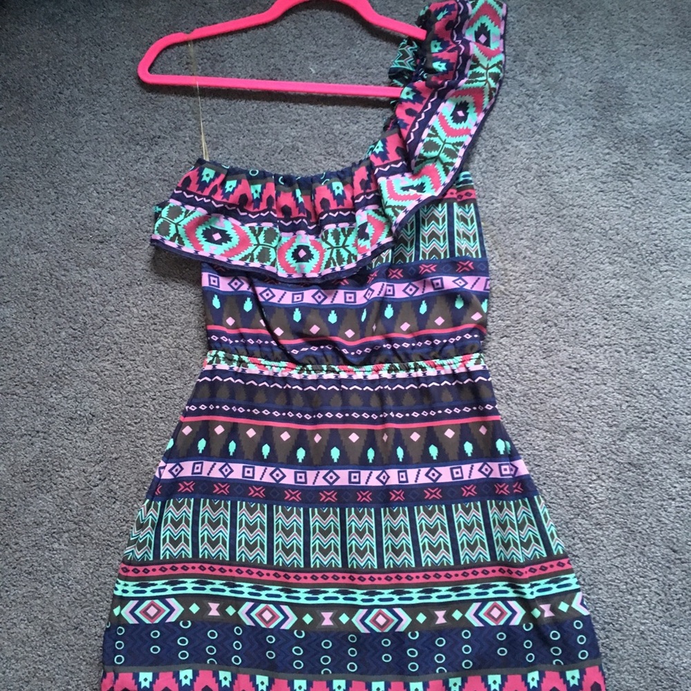 One shoulder tribal print dress